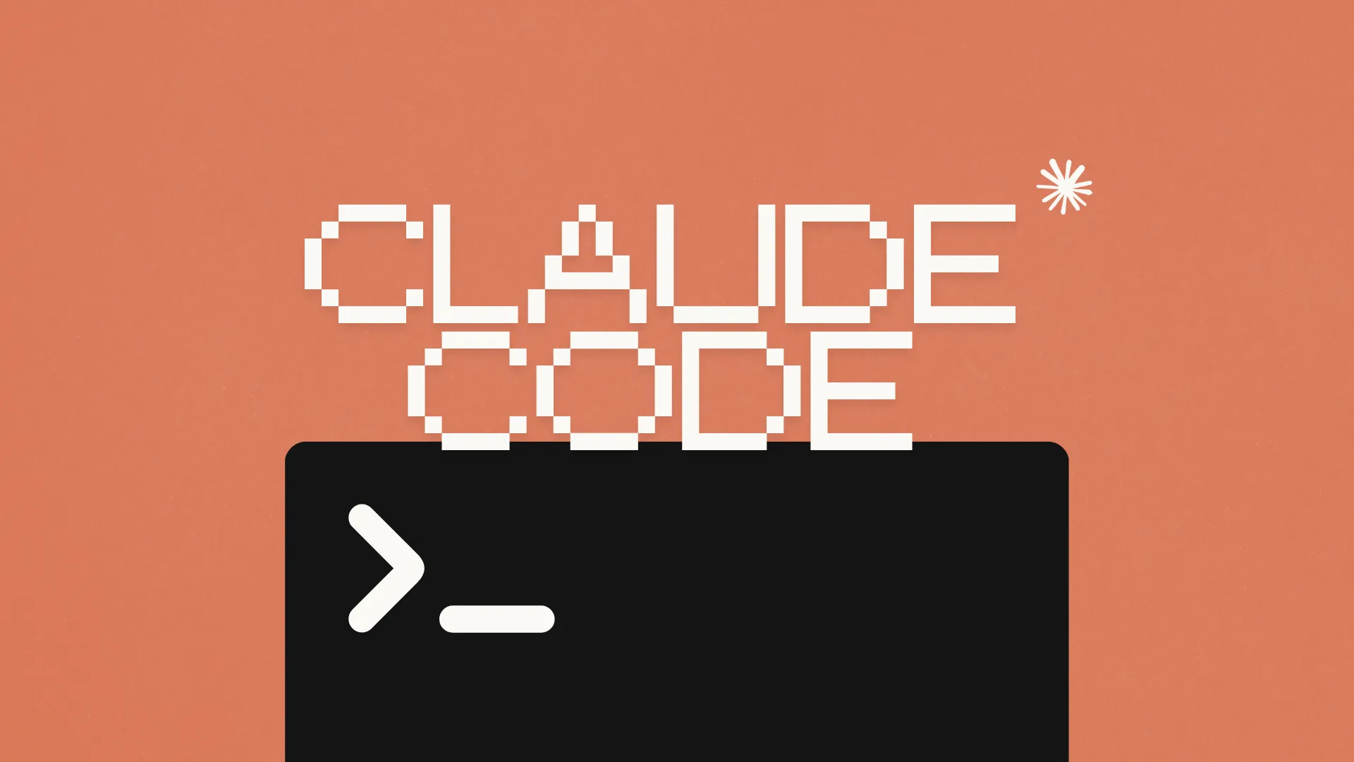 Pixel-style Claude Code text above a command-line terminal on an orange textured background